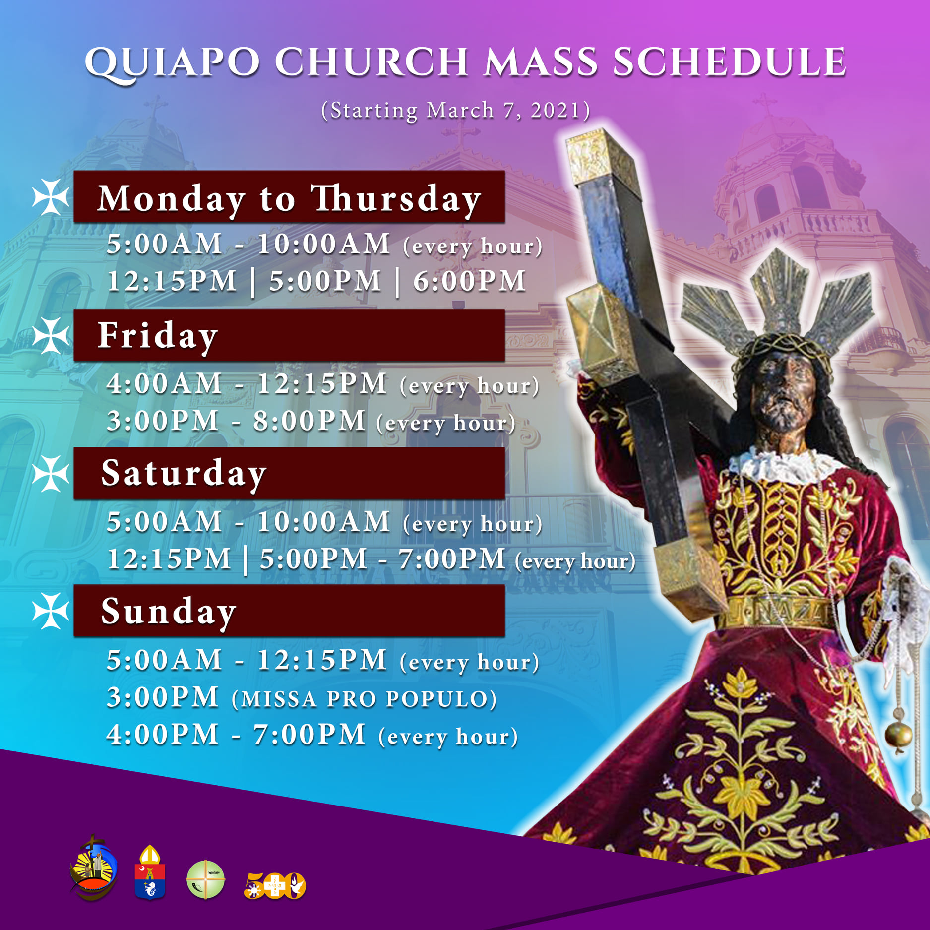 Mass Schedules | Quiapo Church - Minor Basilica Of The Black Nazarene