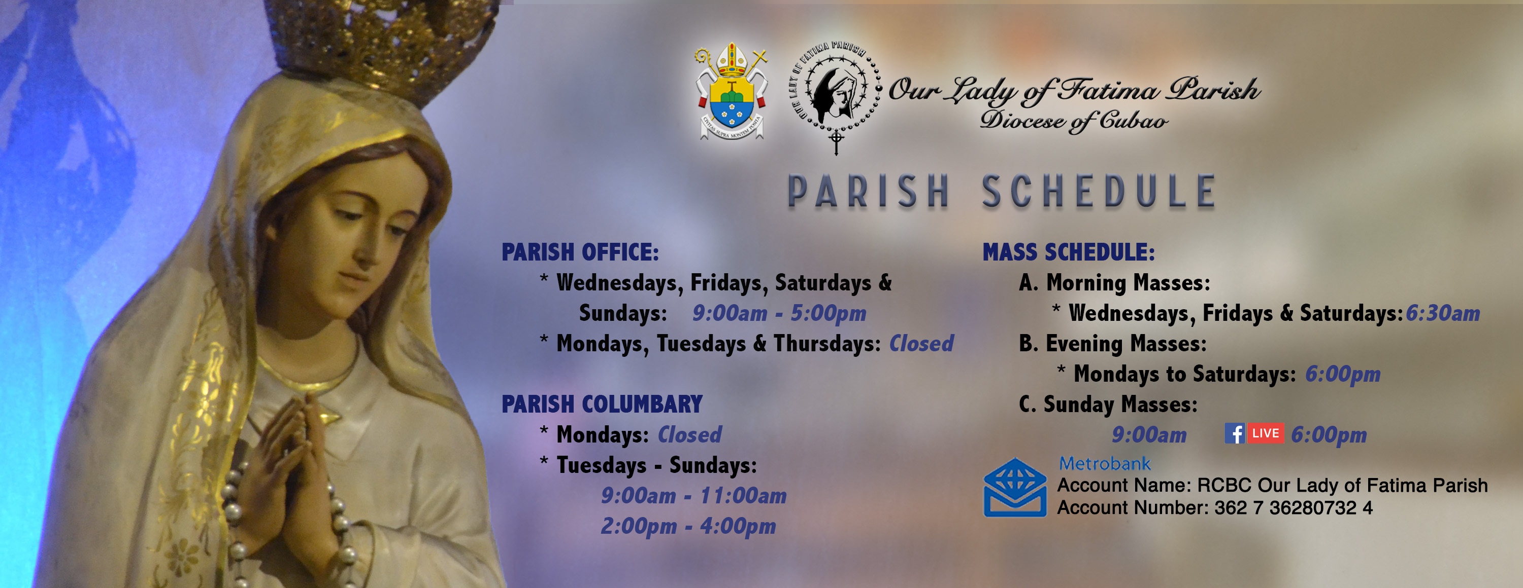 Mass Schedules | Our Lady Of Fatima Parish, Quezon City, Philippines